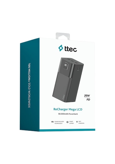 Ttec Recharger Mega Lcd 50.000mah Pd 20w Taşınabilir Hızlı Şarj Aleti/powerbank-2bb271s Siyah