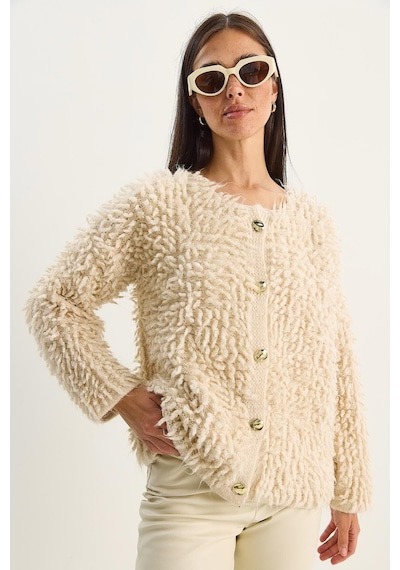 Shade Kadın Oversize Saçaklı Triko Hırka 9062 60283750 - Bej
