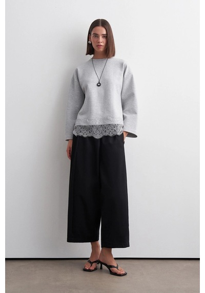 Kadriye Baştürk Dantel Mach Sweatshirt Gri