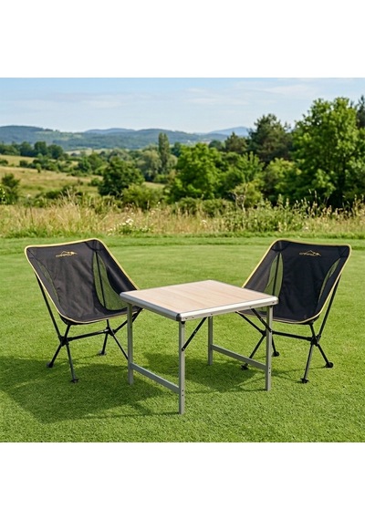 Yek Outdoor Mdf Katlanır Masa Küçük + 2 Pratik Sandalye Set Gri