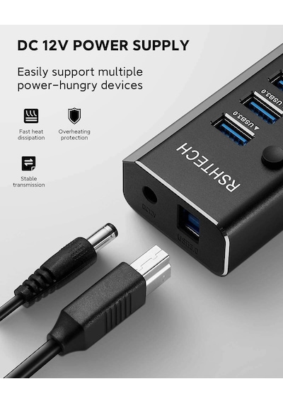 Powered Usb 3.0 Hub Alüminyum 10 Portlu Usb 3.0 Veri Hub, 12v/3a 36w Güç Adaptörü Ve Bireysel