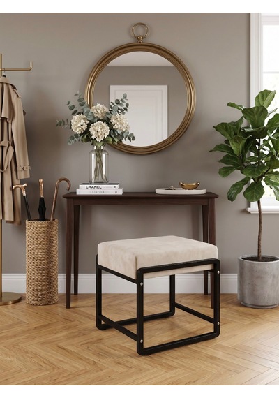 Pure Siyah Ayaklı Babyface Puf 50x40x45 Cm - Modern Bench Krem