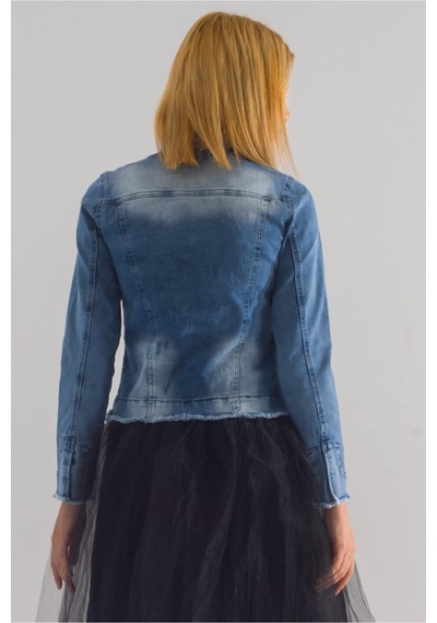 Bold & Young Kadın Yağ Yeşili Power Strech Çıt Çıtlı Slim Fit Denim Ceket mavi