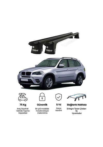 Trio-ı Bmw X5 E53 2000-2003 Uyumlu Siyah Kilitli Ara Atkı 135cm Port Bagaj Tavan Barı