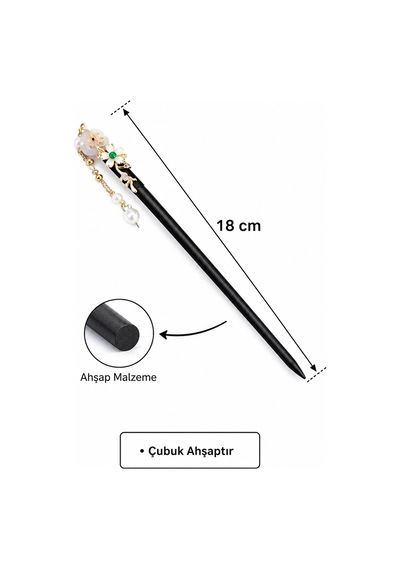 Sakura Pearl Ahşap Saç Çubuğu El Yapımı Çiçek Detaylı Japon Stil Topuz Tokası Çok Renkli