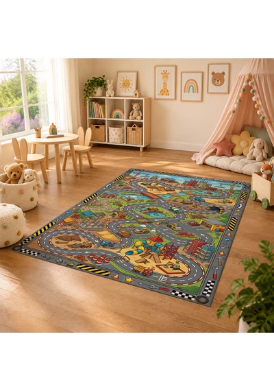 Kartela Halı Eğlenceli Şehir Kaymaz Taban Çocuk Oyun Halısı - 160 X 240 Cm Çok Renkli