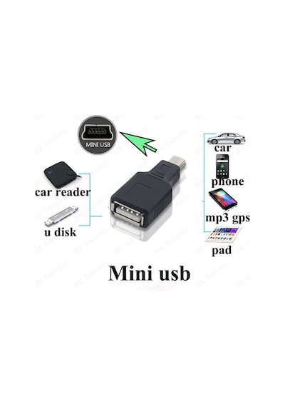 USB Dişi to Mini USB Erkek OTG Araç AUX Çevirici Adaptör
