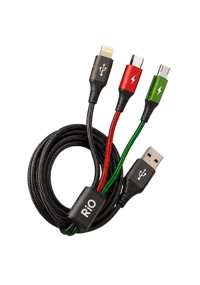 Flayse 3a Destekli Metal 3-in-1 Şarj Kablosu Type-c Micro Usb Lightning 1,25 Metre