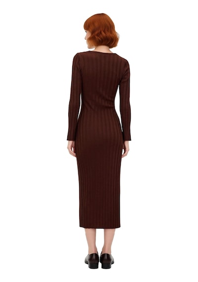 Ersefa Kadın Fashion Forward Bodycon Uzun Kollu V Yaka Maxi Triko Elbise Kahverengi
