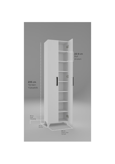 Long 2 Kapaklı Raflı Çok Amaçlı Dolap Banyo Balkon Kiler Mdf Beyaz