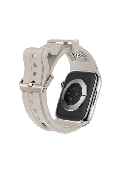 Apple Uyumlu Watch 44mm Crcr Krd-117 Hava Alabilen Delikli Metal Süslemeli Desenli Silikon Kordon-titanyum-