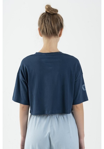 Maraton Comfort Kadın Bisiklet Yaka Navymelanj Crop Top Navymelanj