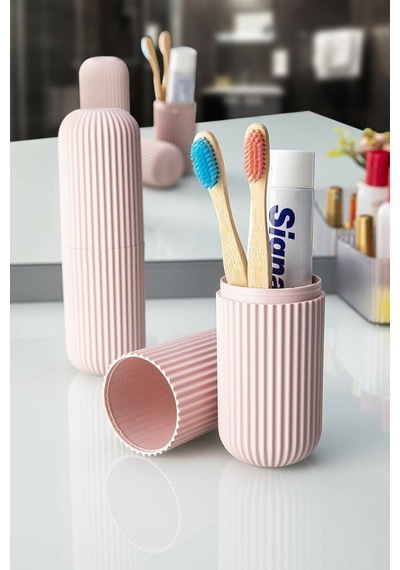 Seyahat Tipi Aksesuar - Gözlük - Diş Macun Ve Fırçası Kabı Plastik Pembe Diğer