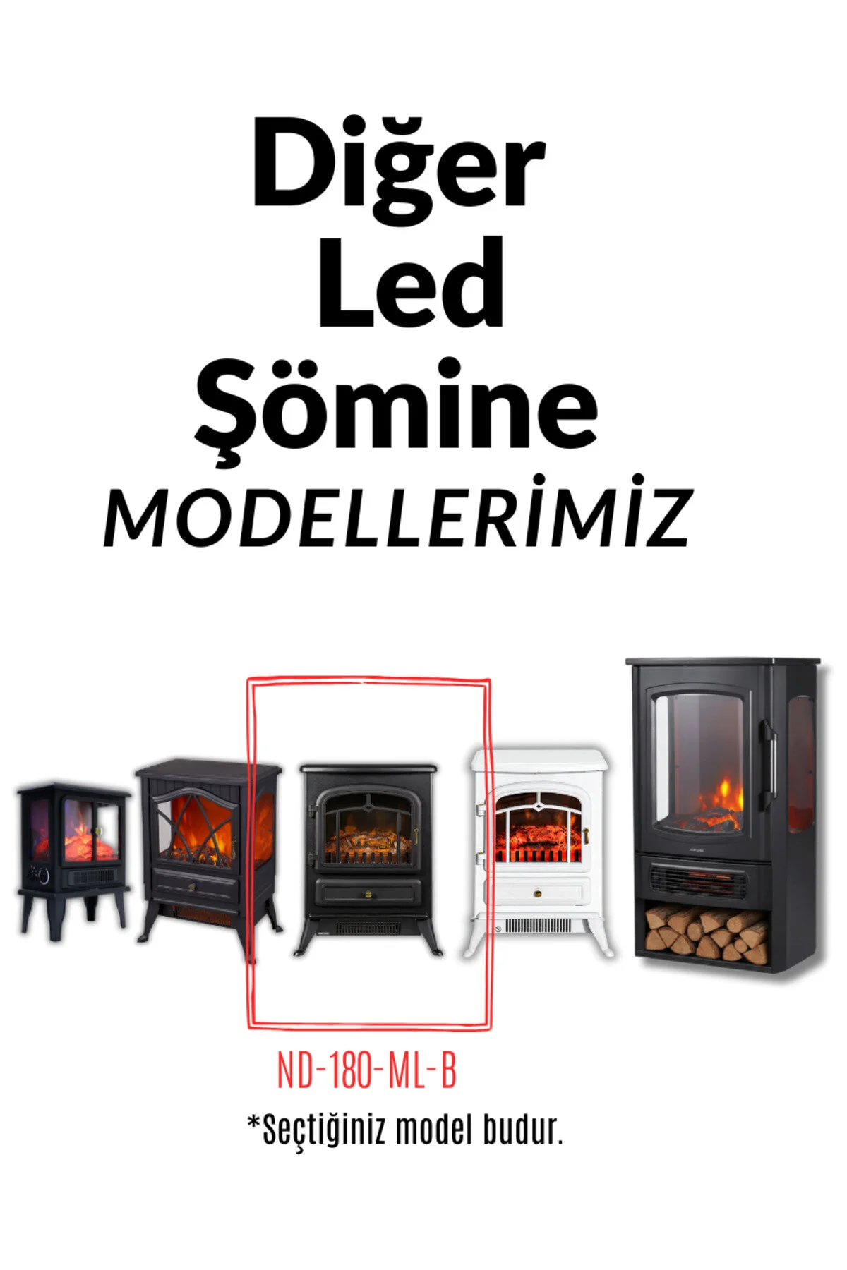 Xlarge Elektrikli Şömine & Elektrikli Soba Fanlı Isıtıcı, Led Odun Efekti, Metal Kasa Nd-183c