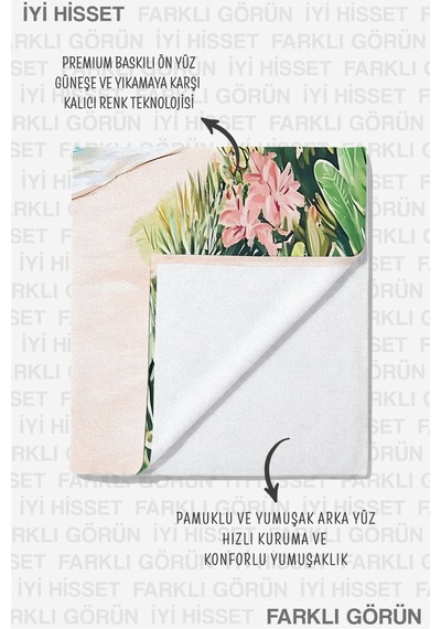 Tropikal Ada Manzaralı Plaj Havlusu - Akdeniz Bohem Pastel Sahil Hızlı Kuruyan Mikrofiber Havlu Sedef Rüyası