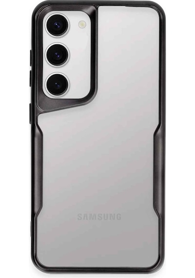 Samsung Galaxy Uyumlu  S23 Kılıf Metal Çerçeve Görünümlü Kırılmaz Boyi Kapak Siyah