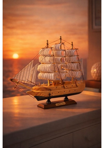Ahşap El Yapımı Yelkenli Gemi Maketi Masa Üstü Biblo Dekoratif Premium Hediye 24 X 24 Cm 529 Eb Çok Renkli
