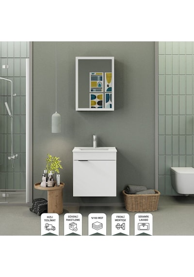 Biani Fix Loft 55 Cm Banyo Dolabı,Seramik Lavabolu, Aynalı,Lavabo Dahil,Mdf,Mat Beyaz Biani Fix Loft 55 Cm Banyo Dolabı,Seramik Lavabolu, Aynalı,Lavabo Dahil,Mdf,Mat Beyaz