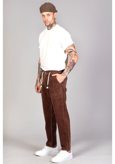Little Cup Jeans Co Erkek Kahve Baggy Fit Rahat Kalıp Kadife Pantolon Siyah