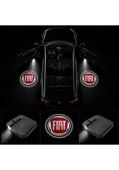 Fiat Kapı Altı Logo Projektör Led Işığı 2'li Set Pilli Kablosuz Kapı Karşılama Lambası
