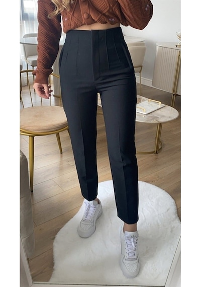 Lavajeans Kadın Siyah Yüksek Bel Pensli Kumaş Pantolon Siyah
