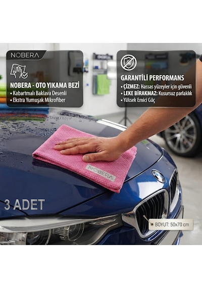 Nobera 3'lü Set 50x70 Cm Çok Amaçlı Mikrofiber Bez - Baklava Desenli Cam, Tv Ve Toz Bezi Karışık