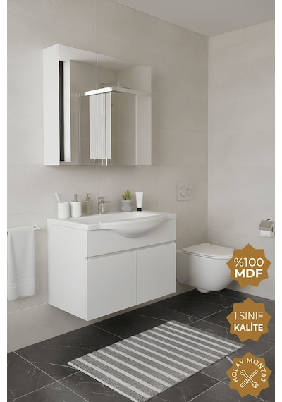 Teta Home Kahire 80 Cm Mdf Banyo Dolabı Seti Beyaz Beyaz