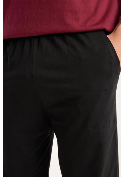 Erkek Bordo Düğmeli Yaka Kısa Kol Pijama Takımı Bordo