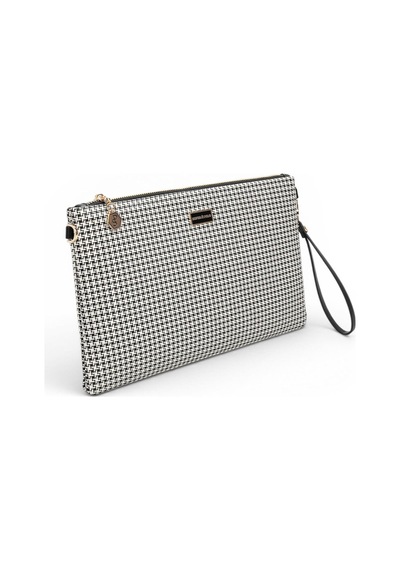 Silver Polo Siyah - Siyah Kaz Ayağı Ekose Kadın Portföy Ve Clutch El Çantası Sp1034