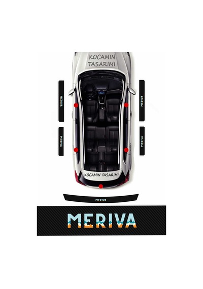 Araç Modeline Özel Opel Meriva Karbon Kapı Eşiği Koruma Seti 5 Parça Premium Renkli Baskı