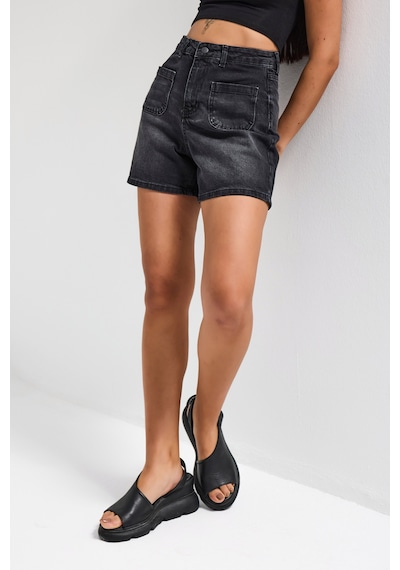 Itsbasic Kadın Koyu Füme 2s6-1 Mom Fit Önden Cepli Denim Şort