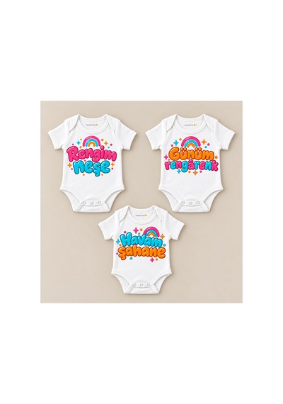 Babylimon Renkler Üçlü Beyaz Kısa Kollu Bebek Zıbın Seti Beyaz - 930083750 Beyaz