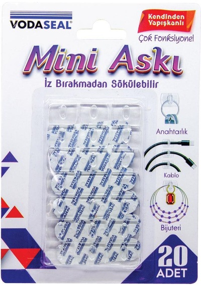 Vodaseal İz Bırakmadan Sökülebilir Mini Askı - 20 Parça - Şeffaf Şeffaf