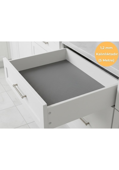 48cm X 5m -açık Gri Kabartma Nokta Desenli Suni Deri Çekmece İçi Kaydırmaz Halı, Raf Örtüsü