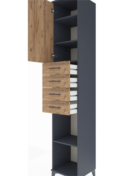 Hyperion Dolap 4 Raflı 4 Çekmeceli Tek Kapaklı 44x44x243 Antr... Antrasit