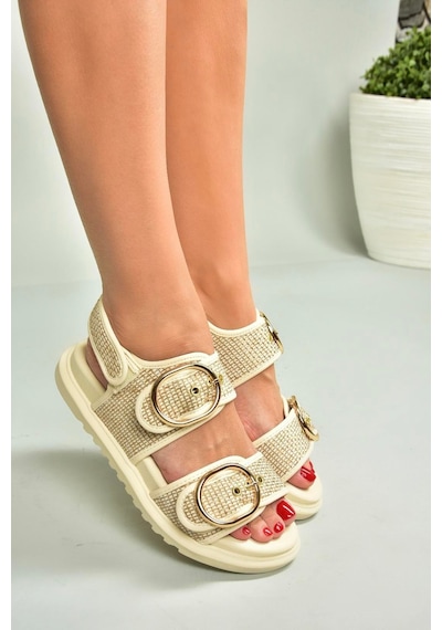 Fox Shoes U725092117 Bej Hasır Kadın Sandalet Bej