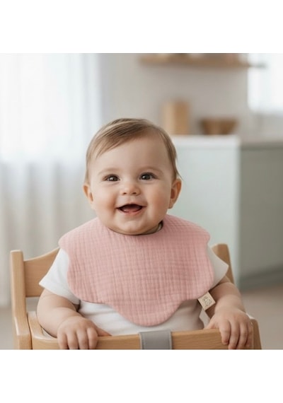 3'lü %100 Pamuklu Organik Soft Renkler 8 Katlı Müslin Bebek Önlük / Salya Önlüğü/nikel Free Çıtçıt