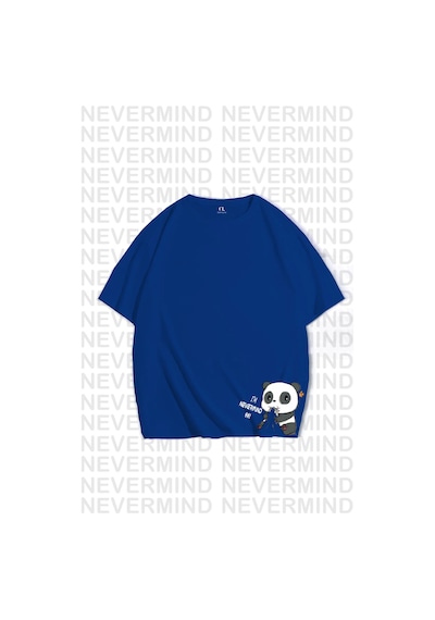 Nevermind Unisex Kadın Erkek Nevermınd Panda Özel Tasarım Baskılı Oversize Sak Mavi