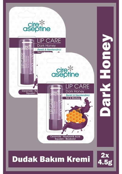 Cire Aseptine Lip Care Dark Honey Renkli Dudak Bakım Kremi 4,5 Gr 2 Adet