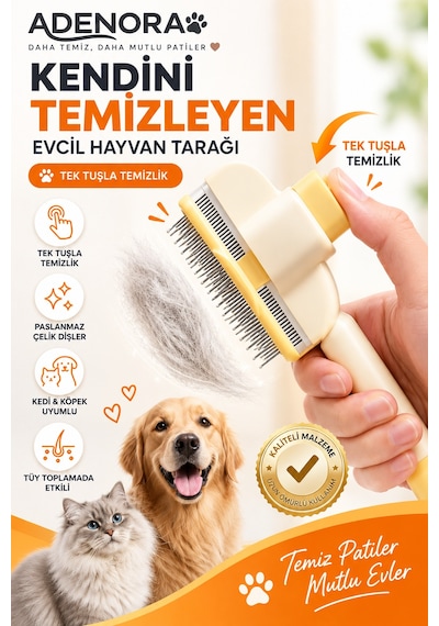 Tek Tuşla Kolay Temizlenir Basmalı Kedi Köpek Tarağı Tüy Toplayıcı Kedi Tarağı Kıtık Açıcı
