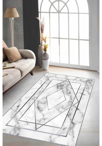Silver Çerçeveli Kaymaz Tabanlı Dekoratif Halı Rv003n11