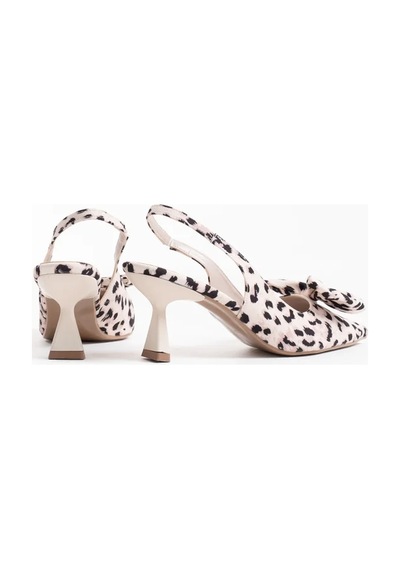 Trendella Bej Leopar Fiyonklu Kitten Topuklu Slingback Kadın Ayakkabı Tr08ms24e Siyah