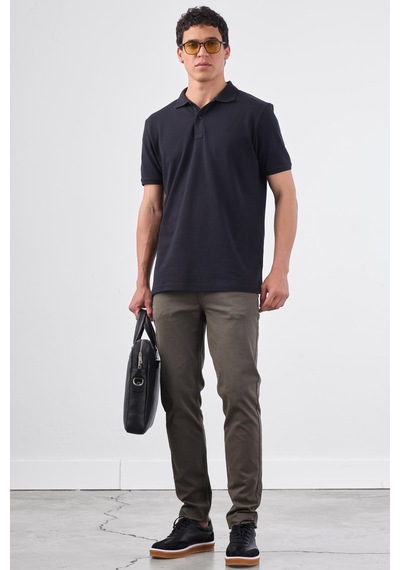 Dufy Siyah Düz Erkek T-shirt - Slim Fit SIYAH
