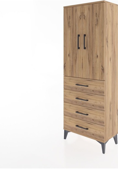 Arges Dolap 3 Raflı 4 Çekmeceli 2 Kapaklı 60x30x163 Çam-çam Çam