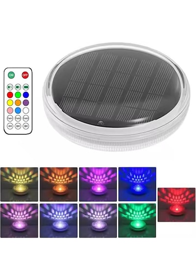Güneş Enerjili Yüzen Havuz Led Işığı 9 Renk Kumandalı Su Geçirmez Dekoratif Havuz Lambası 1