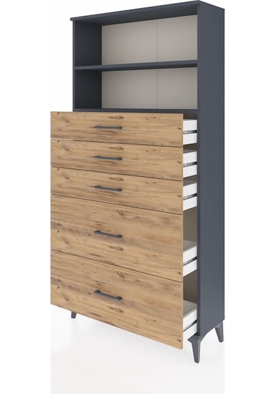 Arges Dolap 2 Raflı 5 Çekmeceli 88x30x182 Antrasit-çam Antrasit