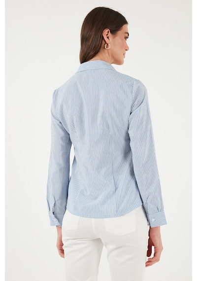 Lela Pamuklu Slim Fit Klasik Yaka Bayan Gömlek 6777423 Mavi