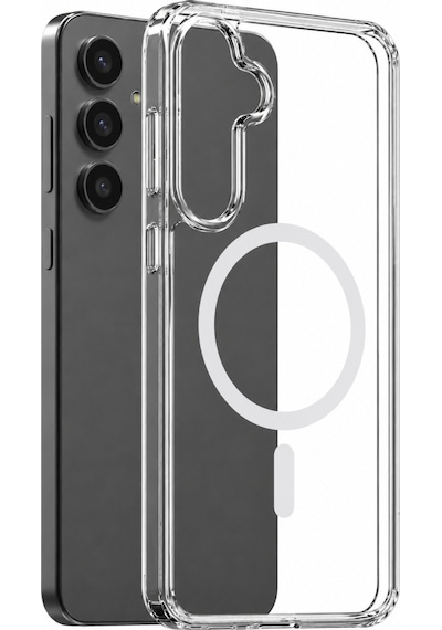 Samsung Galaxy S24 Fe İle Uyumlu Yumuşak Magsafe Kablosuz Şarj Destekli Şeffaf Kılıf Kamera İçin Yükseltilmiş Çerçeve