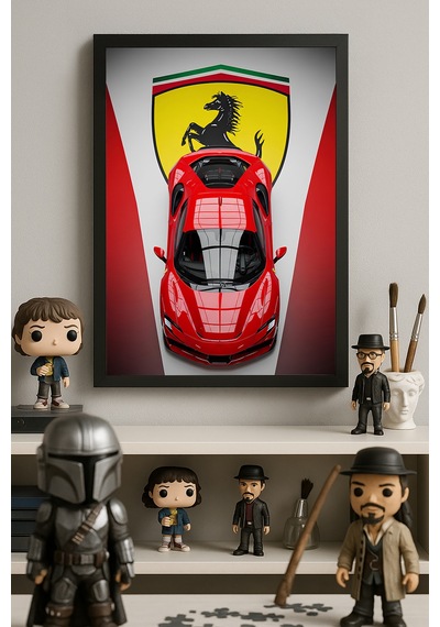 Ferrari Sp48 Siyah Ahşap Çerçeveli Poster, Dekoratif Araba Duvar Tablosu