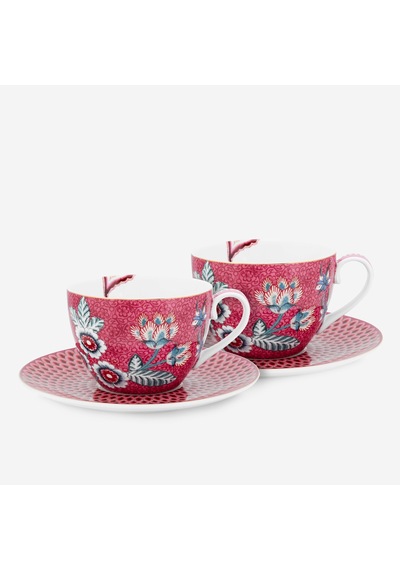 Kırmızı Porselen Çay Fincan Seti 280 Ml